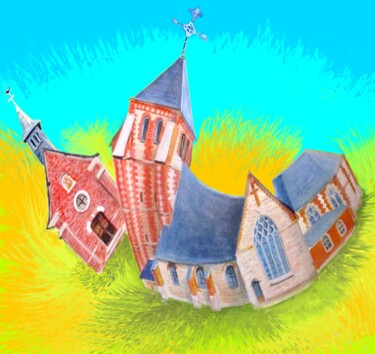绘画 标题为“2 églises de LONGCH…” 由Applestrophe, 原创艺术品, 丙烯