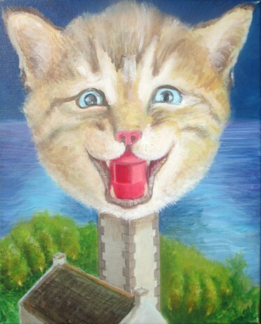 Pittura intitolato "Chat souriant, le P…" da Applestrophe, Opera d'arte originale, Acrilico
