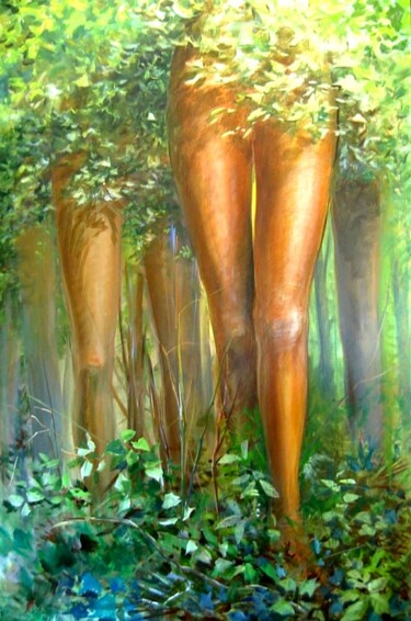 Painting titled "ARBRES VIVANTS EN J…" by Applestrophe, Original Artwork, Acrylic