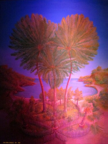 Schilderij getiteld "Arbres Palmiers en…" door Applestrophe, Origineel Kunstwerk, Acryl