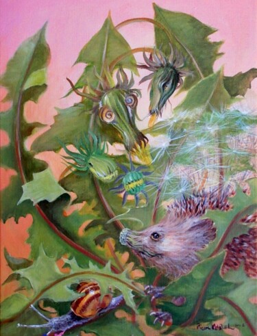 Painting titled "Pissenlits - hériss…" by Applestrophe, Original Artwork, Acrylic