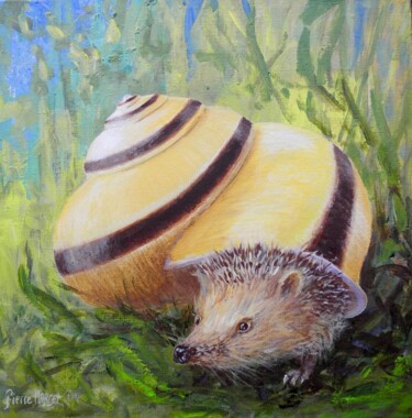 Pintura intitulada "HÉRISSON ESCARGOT R…" por Applestrophe, Obras de arte originais, Acrílico