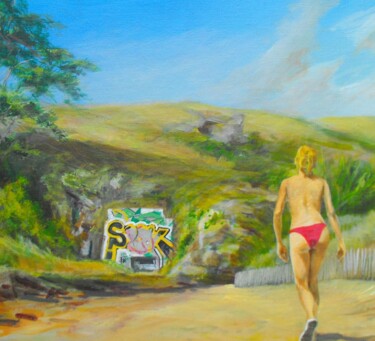 Painting titled "Vacances avec ma Sa…" by Applestrophe, Original Artwork, Acrylic