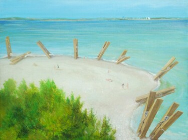 Painting titled "Plage des Grands-Sa…" by Applestrophe, Original Artwork, Acrylic