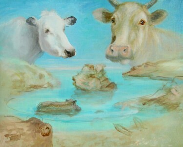 Pittura intitolato ""LA VACHE", du PORT…" da Applestrophe, Opera d'arte originale, Acrilico