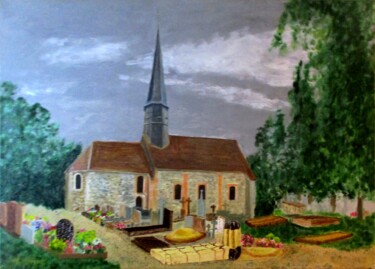 Schilderij getiteld "Eglise village "Ber…" door Applestrophe, Origineel Kunstwerk, Acryl