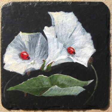 Pittura intitolato "Ardoise : fleurs Li…" da Applestrophe, Opera d'arte originale, Acrilico
