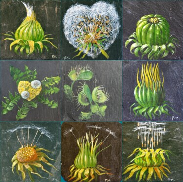 Peinture intitulée "Ardoises en fleurs…" par Applestrophe, Œuvre d'art originale, Acrylique