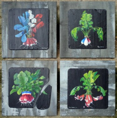 Peinture intitulée "Mes Ardoises en pou…" par Applestrophe, Œuvre d'art originale, Acrylique Monté sur Métal