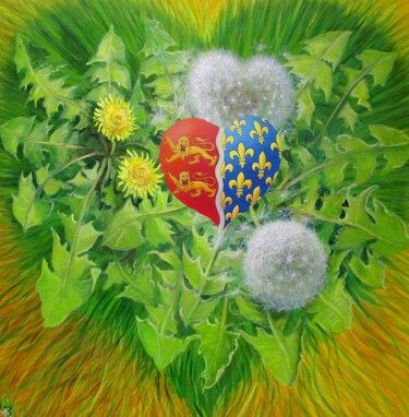 Malerei mit dem Titel "En cœurs pissenlits…" von Applestrophe, Original-Kunstwerk, Acryl