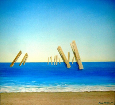 Malerei mit dem Titel "La corde à linge...…" von Applestrophe, Original-Kunstwerk, Acryl