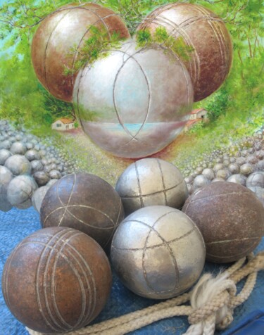 Peinture intitulée "Présente les boules…" par Applestrophe, Œuvre d'art originale, Acrylique