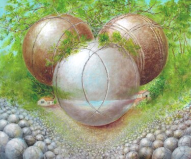 Peinture intitulée "En Cœur les boules…" par Applestrophe, Œuvre d'art originale, Acrylique