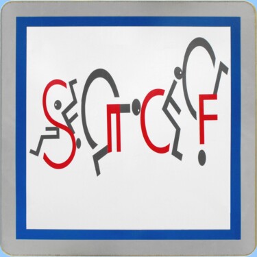Painting titled "Panneau SNCF = SCNF…" by Applestrophe, Original Artwork, Scratchboard