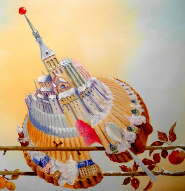 Malerei mit dem Titel ""Le Mont-Saint-Mich…" von Applestrophe, Original-Kunstwerk, Acryl Auf Andere starre Platte montiert