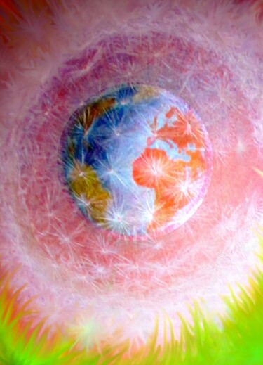Peinture intitulée "Planète en pissenli…" par Applestrophe, Œuvre d'art originale, Acrylique
