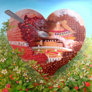 Peinture intitulée "Carte en cœur de L'…" par Applestrophe, Œuvre d'art originale, Acrylique Monté sur Panneau de bois
