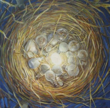 Nid des ampoules. Basse conso s'allumera plus ? Painting titled "Nid des ampoules. B…" by Applestrophe, Original Art, Acrylic