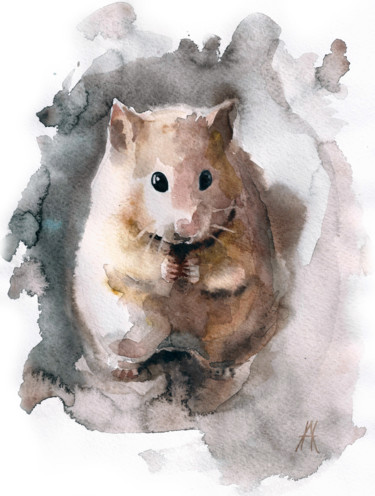 Painting titled "Hamster.jpg" by Nadezhda, Original Artwork, Watercolor