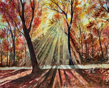 Painting titled "A Fall Afternoon" by Aprajita Lal, Original Artwork, Watercolor
