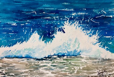 Malerei mit dem Titel "Crashing Waves -2" von Aprajita Lal, Original-Kunstwerk, Aquarell