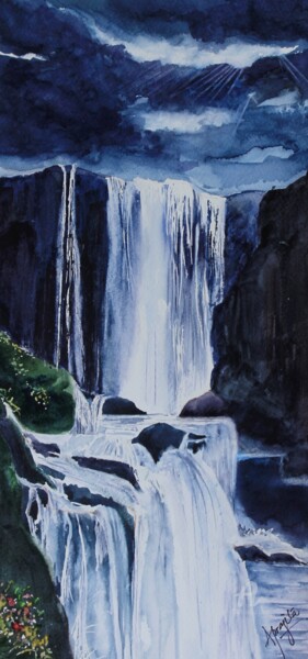 Pittura intitolato "Waterfall-1" da Aprajita Lal, Opera d'arte originale, Acquarello