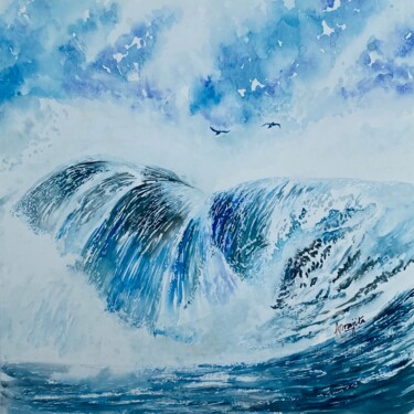 Peinture intitulée "Waterfall-2" par Aprajita Lal, Œuvre d'art originale, Aquarelle