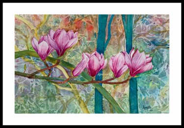 Картина под названием "Pink Magnolias" - Aprajita Lal, Подлинное произведение искусства, Акварель