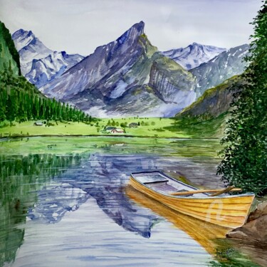 Pintura titulada "The Yellow Boat" por Aprajita Lal, Obra de arte original, Acuarela