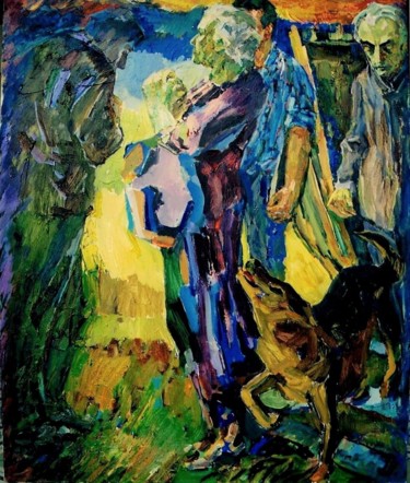 Painting titled "FAMILY" by Aharon Aaron April April, Original Artwork, Oil Mounted on Wood Stretcher frame