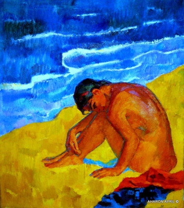 Painting titled "AT THE BLACK SEA /…" by Aharon Aaron April April, Original Artwork, Oil Mounted on Wood Stretcher frame