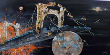 Painting titled "destruction" by Hervé Lequin, Original Artwork, Oil Mounted on Wood Stretcher frame