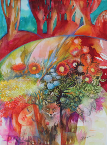 Peinture intitulée "L'automne" par Oxana Zaika, Œuvre d'art originale, Aquarelle