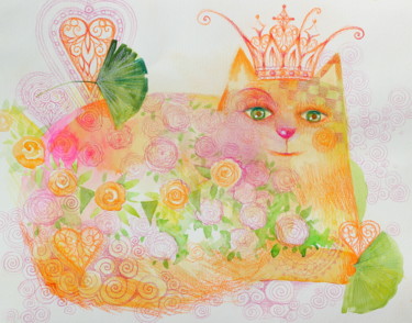 Peinture intitulée "La reine" par Oxana Zaika, Œuvre d'art originale, Aquarelle