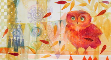 Chouette! Peinture intitulée "Chouette!" par Oxana Zaika, Œuvre d'art originale, Aquarelle