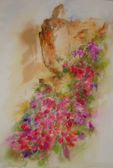 Painting titled "cascade de bougainv…" by Aquarellafabienne, Original Artwork