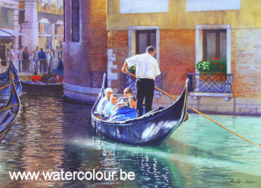 Painting titled "Venice Gondola" by Guy Gruwier, Original Artwork, Oil