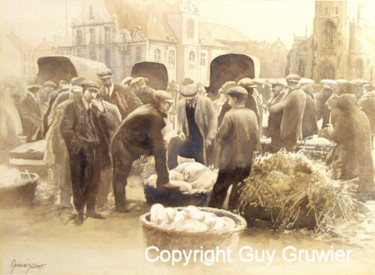 Painting titled "Piglet market at Si…" by Guy Gruwier, Original Artwork