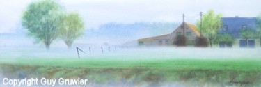 Painting titled "The farm on the oth…" by Guy Gruwier, Original Artwork