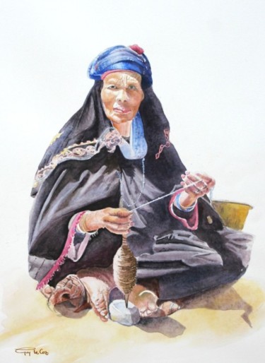 Painting titled "Femme berbère filan…" by Guy Le Coz, Original Artwork, Oil