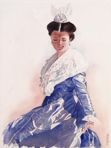 Malerei mit dem Titel "Cavalière costumée." von Guy Le Coz, Original-Kunstwerk, Öl