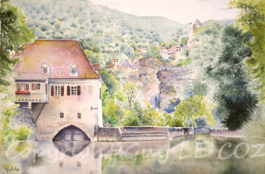 Peinture intitulée "Saint-Cirq-Lapopie,…" par Guy Le Coz, Œuvre d'art originale, Huile