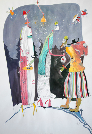 Pittura intitolato "Рождественская сказ…" da Natalia Golubeva, Opera d'arte originale, Acquarello