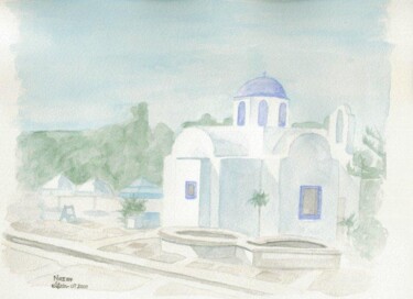 Painting titled "0007 Eglise Naxos" by Aquarelles-Alain, Original Artwork, Watercolor
