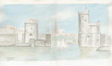 Pintura titulada "0005 La Rochelle" por Aquarelles-Alain, Obra de arte original, Acuarela