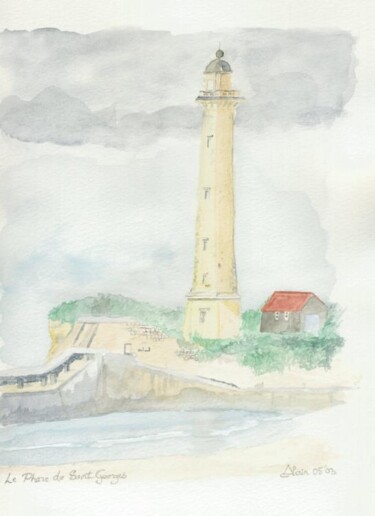 Schilderij getiteld "0305 Phare de St Ge…" door Aquarelles-Alain, Origineel Kunstwerk, Aquarel