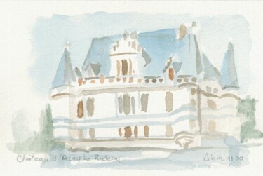 Ζωγραφική με τίτλο "0011 Chateau d'Azay…" από Aquarelles-Alain, Αυθεντικά έργα τέχνης, Ακουαρέλα
