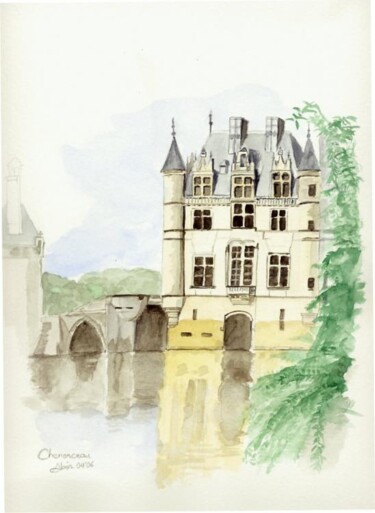 Pintura intitulada "0604 Chenonceau" por Aquarelles-Alain, Obras de arte originais, Aquarela