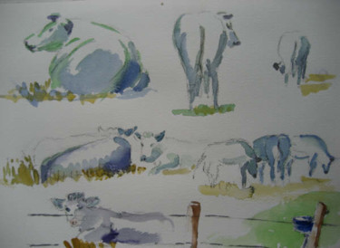 Peinture intitulée "Etude de Vaches." par Jacqueline De Streel, Œuvre d'art originale