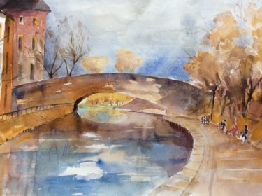 Peinture intitulée "Le Pont" par Jacqueline De Streel, Œuvre d'art originale